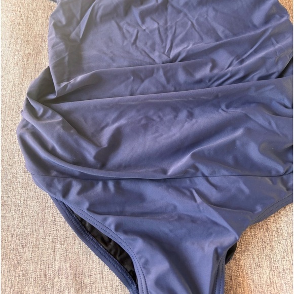 Maternity Swimwear One Shoulder Flounce One Piece, Navy Size Medium - Picture 6 of 9